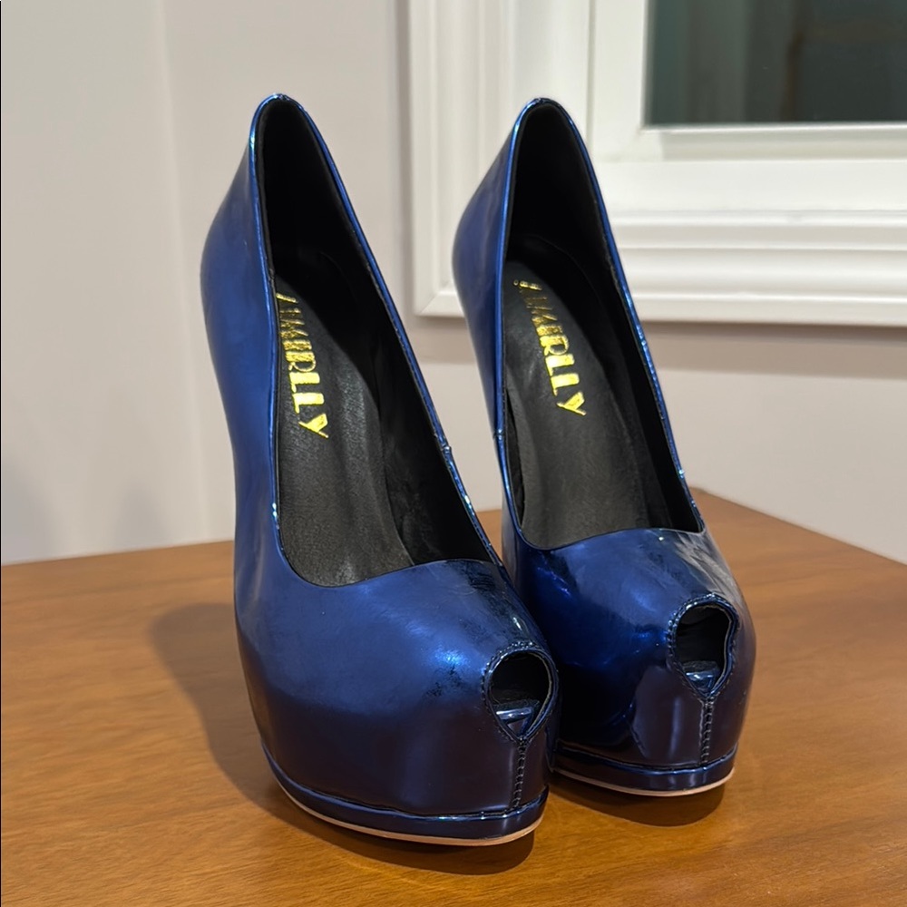 13cm Blue Platform Peep-Toe Heels